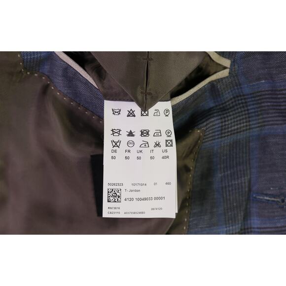 Hugo Boss Tailored Blue Plaid Linen Silk Sportcoat Blazer Current Piacenza 40R - Picture 10 of 11